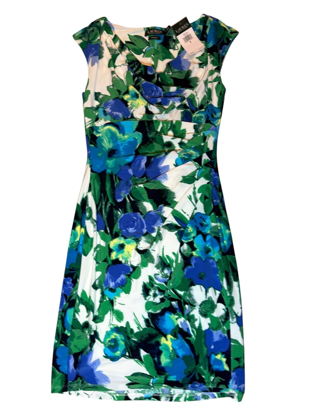 Ralph Lauren Blue and Green Floral Midi Dress